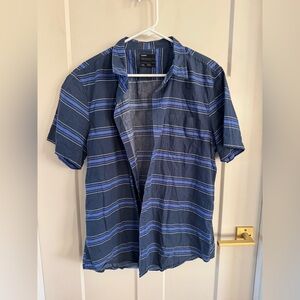 Public opinion Navy and Light Blue Striped Shirt XL